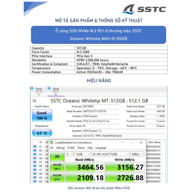 Alternative view of SSD M2 NVMe SSTC Oceanic Whitetip Max-III 512GB Gen 3