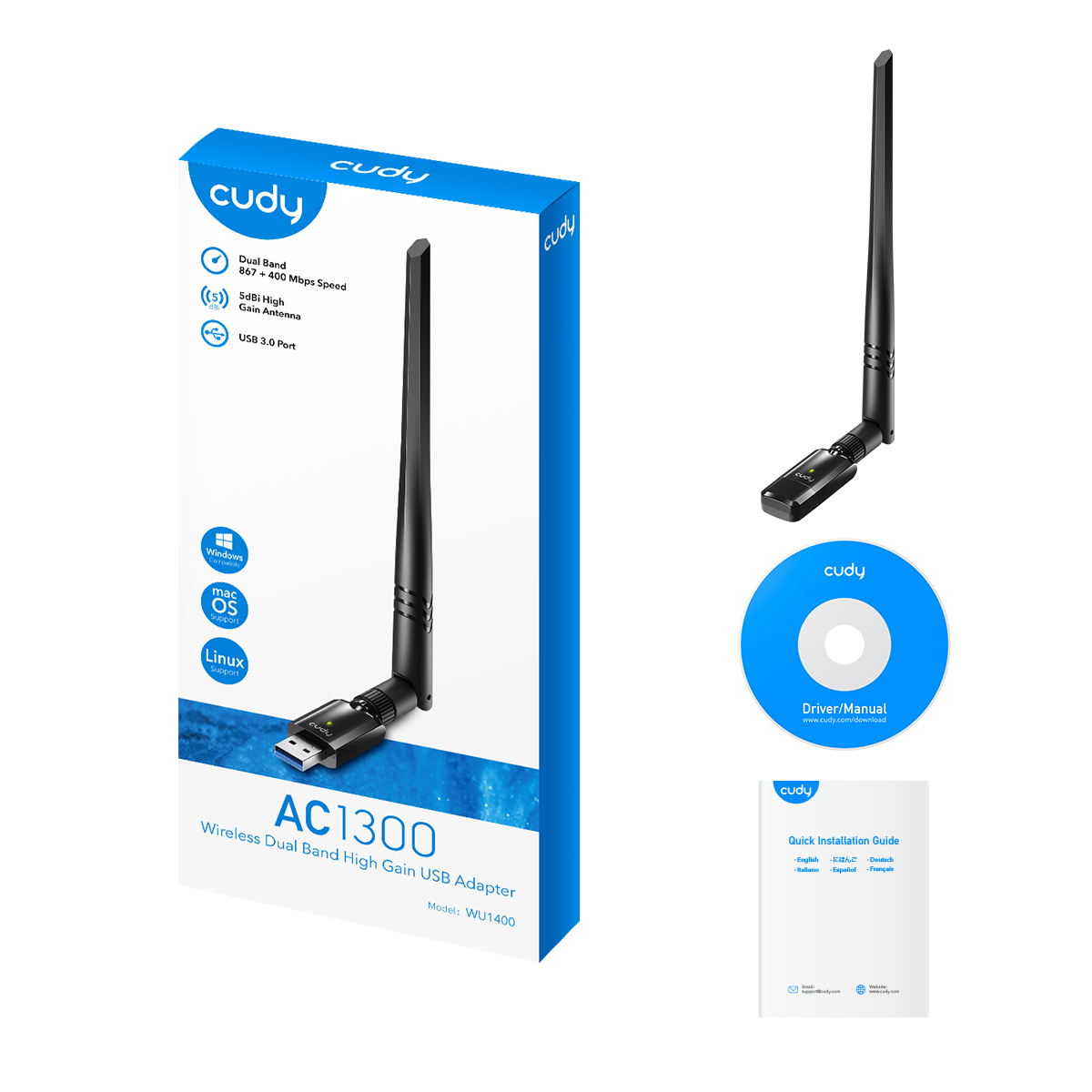 ADAPTADOR WIFI CUDY AC1300 WU1400